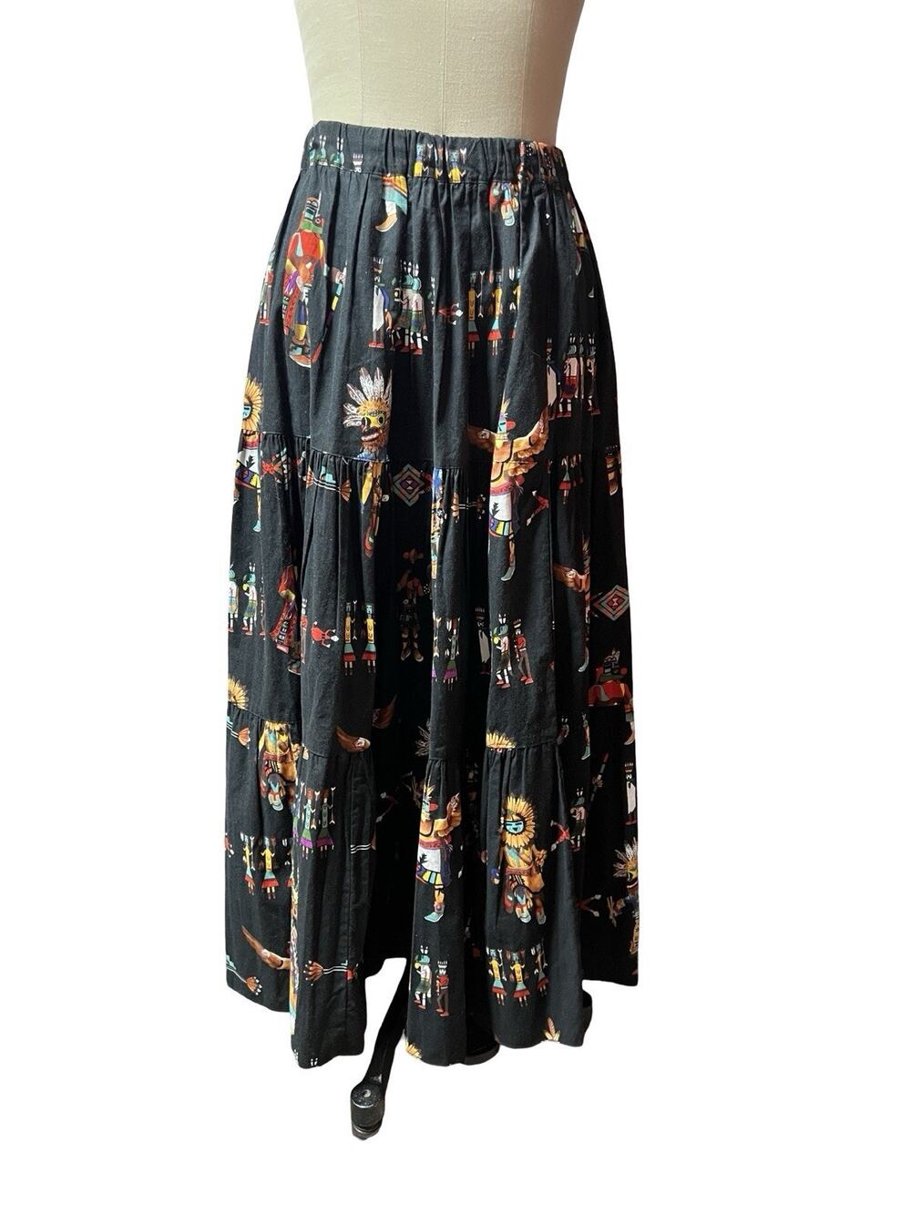 Broom Skirts Womens Black Tiered Broomstick Southwest Kokopelli Festival S/M